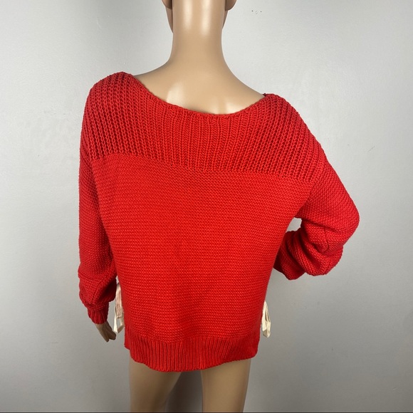 NEW 360SWEATER RED BOATNECK LACE-UP SWEATER - Picture 7 of 7